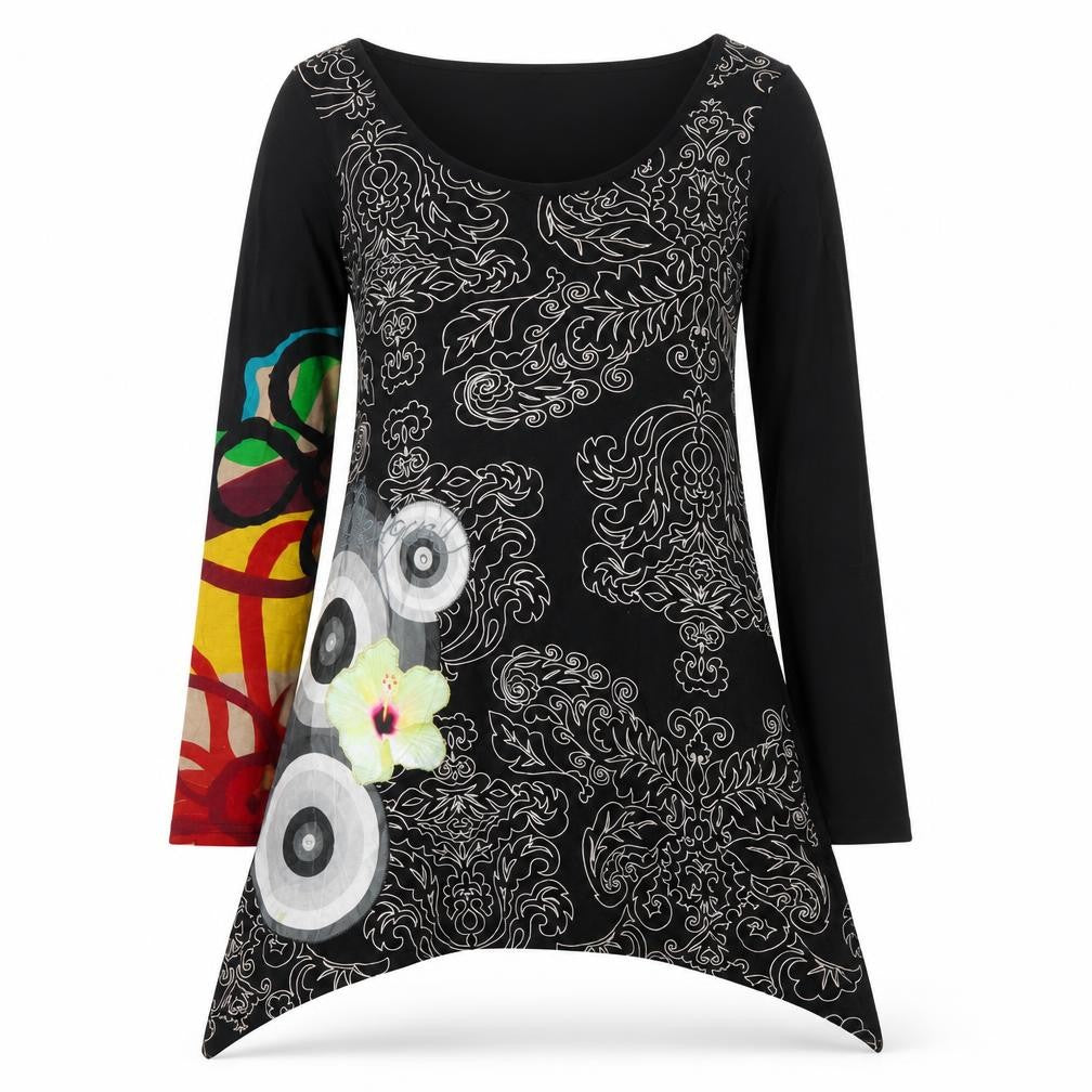 Desigual Womens Black XL Asymmetric Long Sleeve Printed Dress