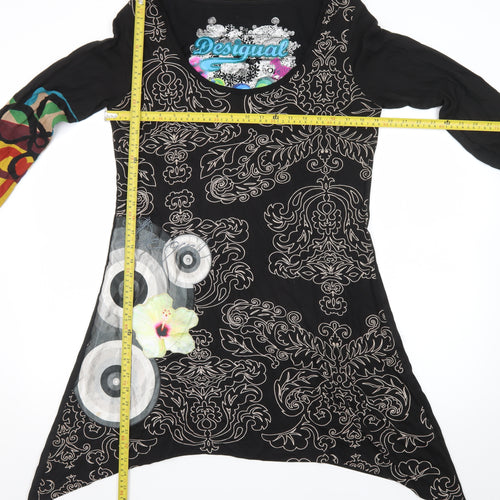 Desigual Womens Black XL Asymmetric Long Sleeve Printed Dress