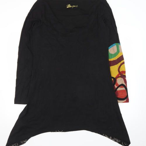 Desigual Womens Black XL Asymmetric Long Sleeve Printed Dress