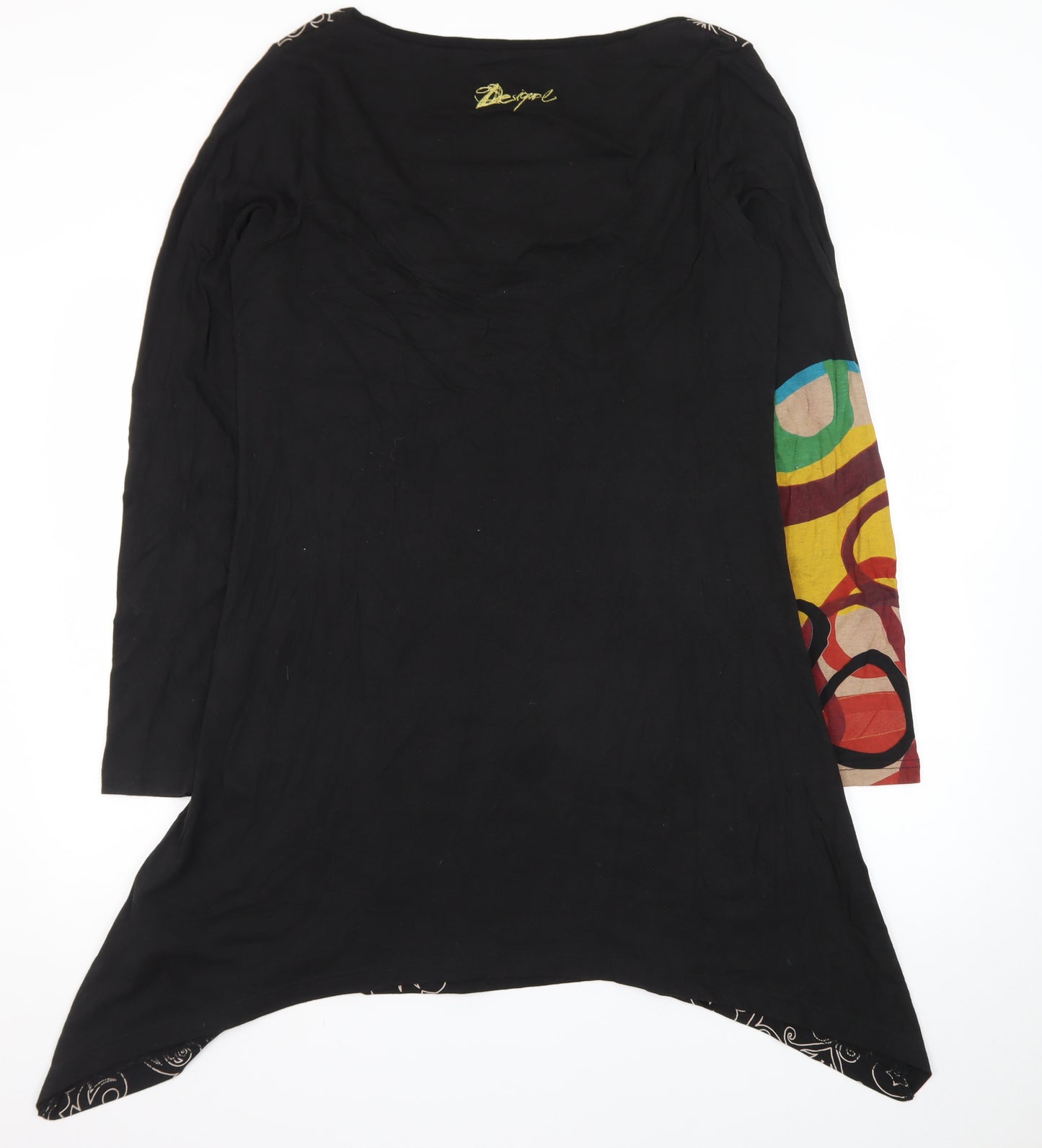 Desigual Womens Black XL Asymmetric Long Sleeve Printed Dress