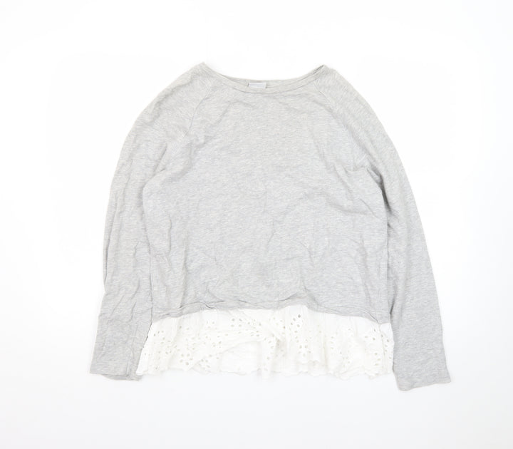 JDY Women's Grey Ruffle Hem Long Sleeve Tunic Blouse Size M
