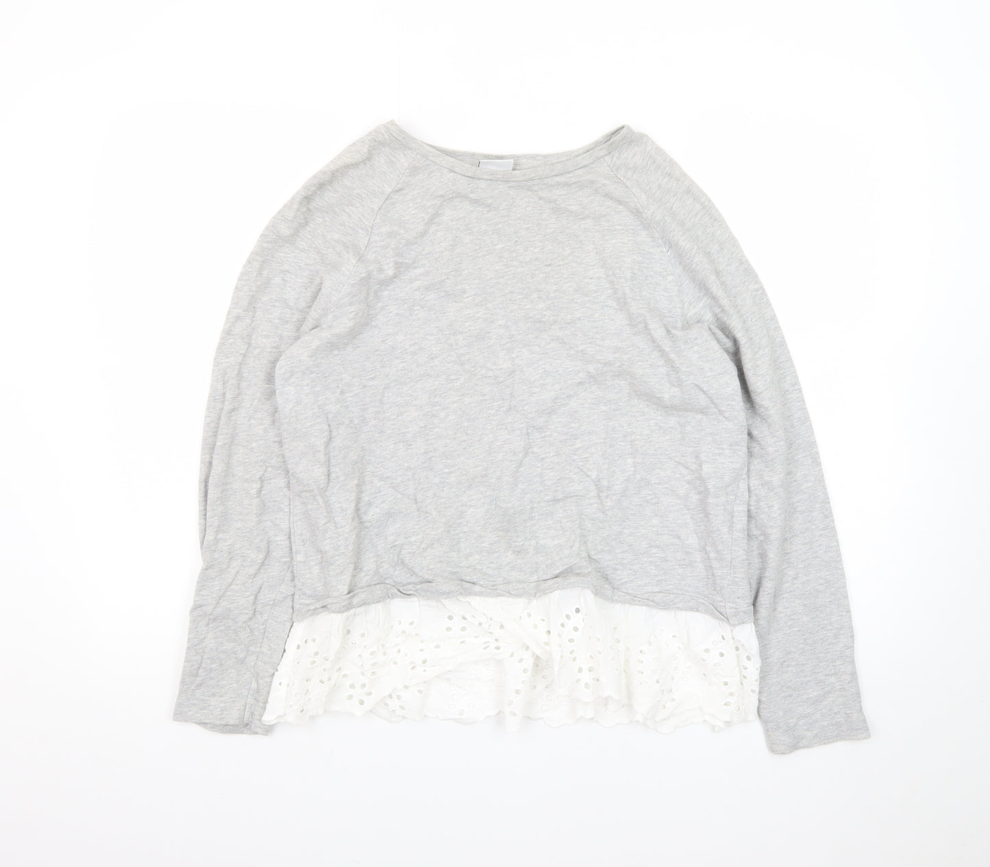 JDY Women's Grey Ruffle Hem Long Sleeve Tunic Blouse Size M