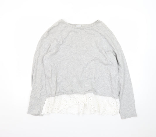 JDY Women's Grey Ruffle Hem Long Sleeve Tunic Blouse Size M