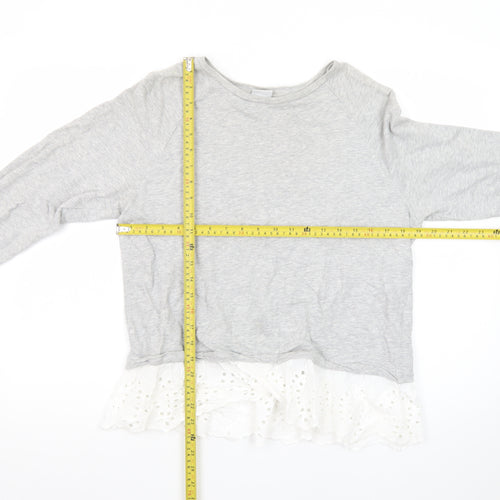JDY Women's Grey Ruffle Hem Long Sleeve Tunic Blouse Size M