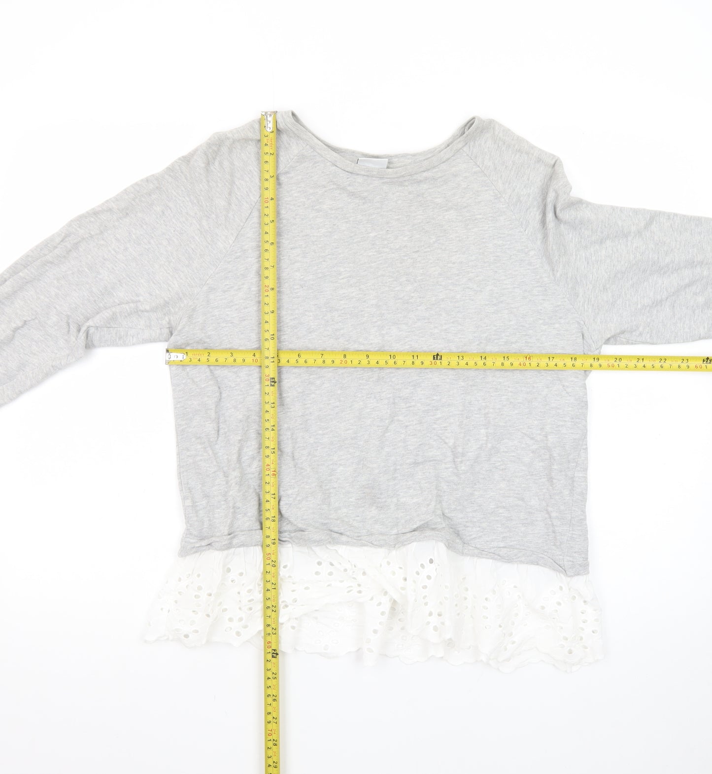 JDY Women's Grey Ruffle Hem Long Sleeve Tunic Blouse Size M
