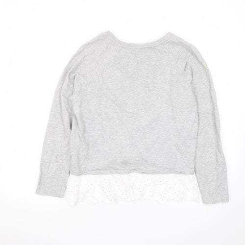 JDY Women's Grey Ruffle Hem Long Sleeve Tunic Blouse Size M