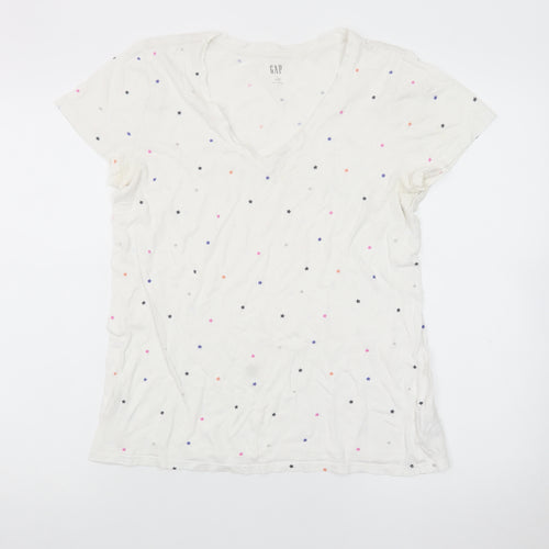 GAP Women's White Star Print V-Neck Cotton T-Shirt Size M