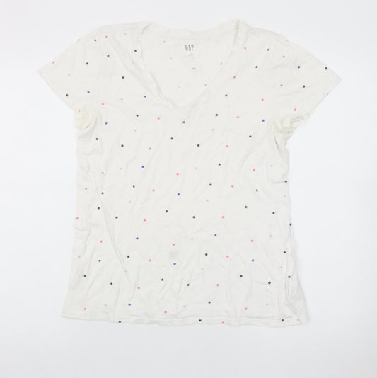 GAP Women's White Star Print V-Neck Cotton T-Shirt Size M