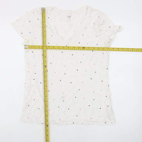 GAP Women's White Star Print V-Neck Cotton T-Shirt Size M