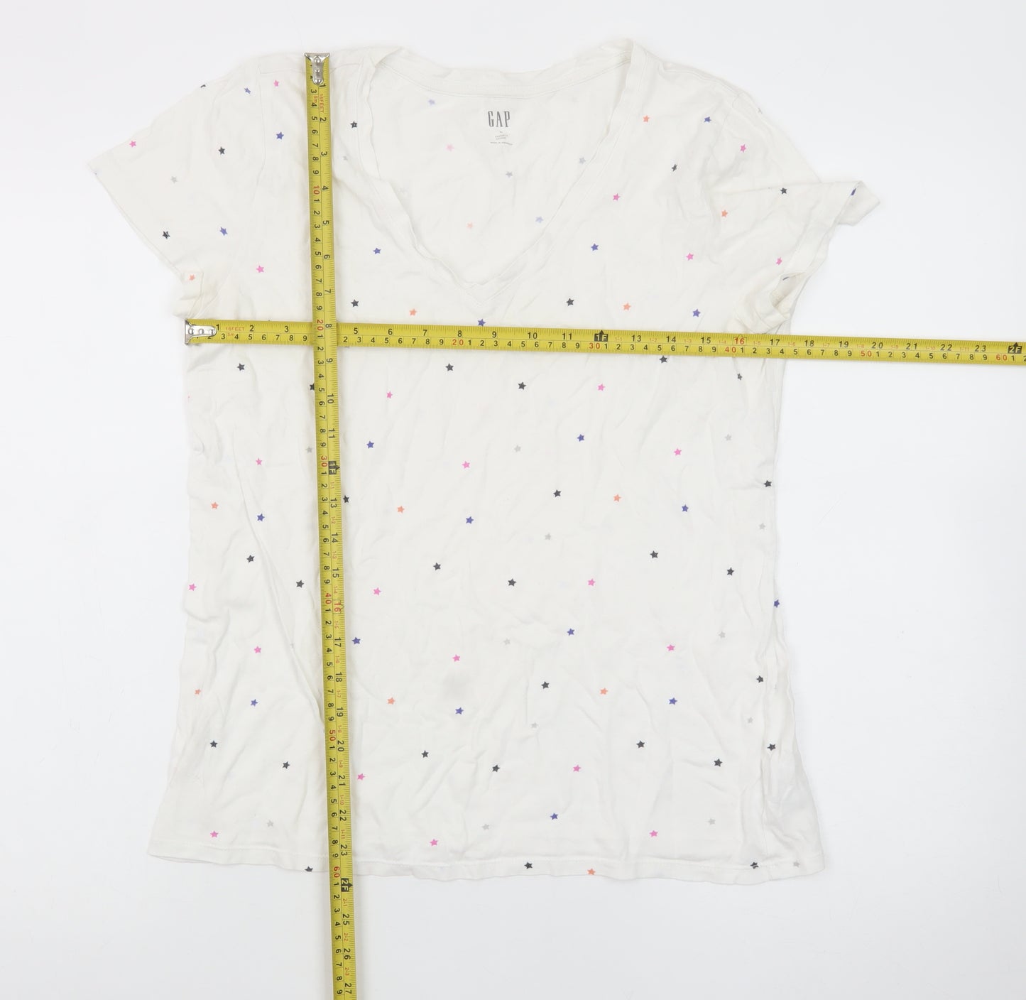 GAP Women's White Star Print V-Neck Cotton T-Shirt Size M