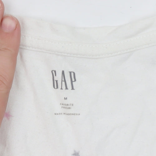 GAP Women's White Star Print V-Neck Cotton T-Shirt Size M