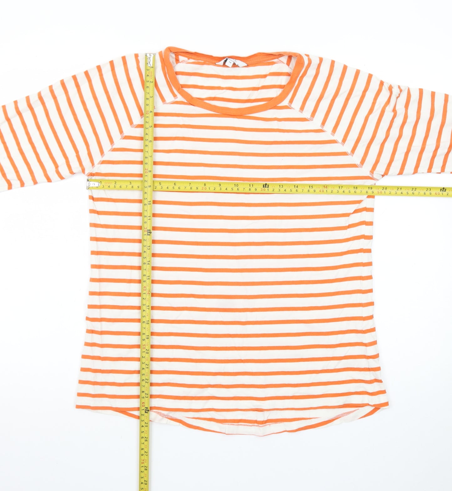 Next Women’s Orange White Striped Long Sleeve Cotton T-Shirt Size 14