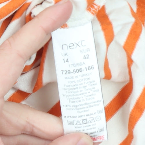 Next Women’s Orange White Striped Long Sleeve Cotton T-Shirt Size 14