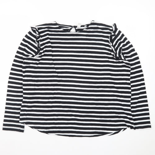 AND/OR Women's Black White Striped Cotton Long Sleeve T-Shirt Size 14
