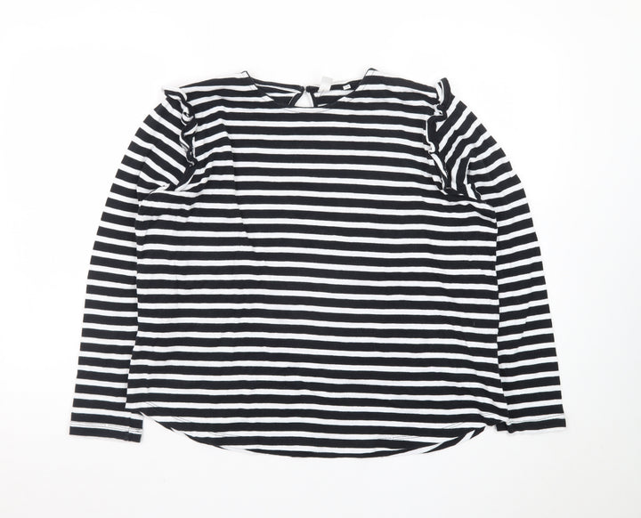 AND/OR Women's Black White Striped Cotton Long Sleeve T-Shirt Size 14