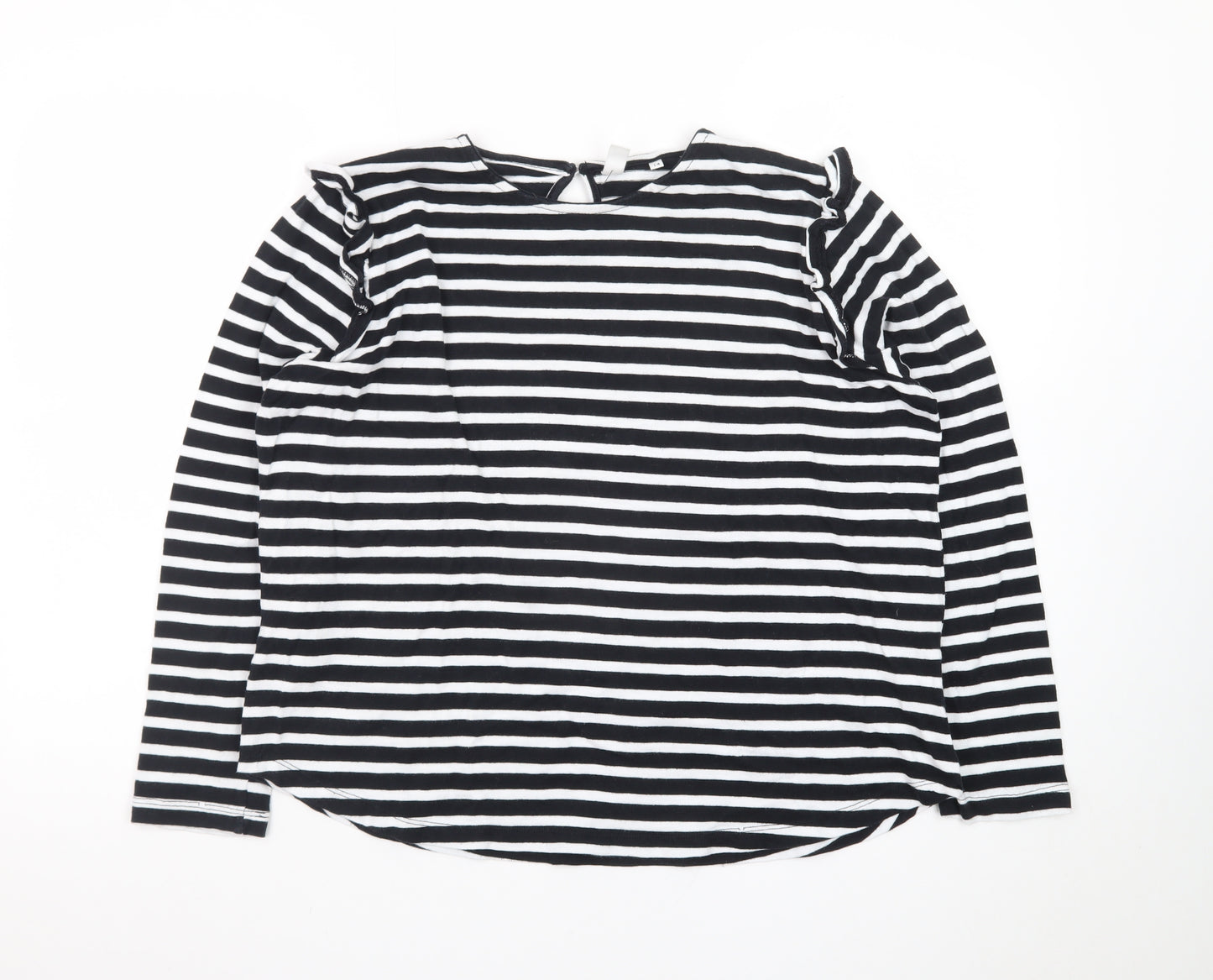 AND/OR Women's Black White Striped Cotton Long Sleeve T-Shirt Size 14