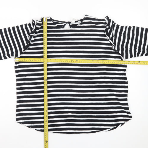 AND/OR Women's Black White Striped Cotton Long Sleeve T-Shirt Size 14