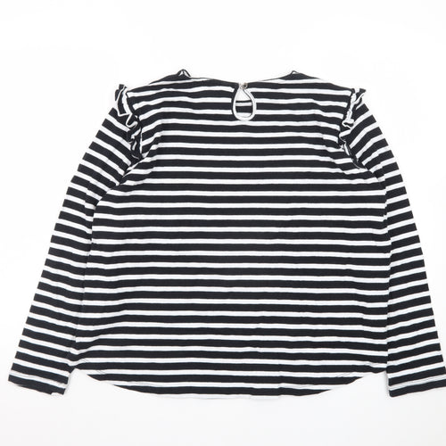 AND/OR Women's Black White Striped Cotton Long Sleeve T-Shirt Size 14
