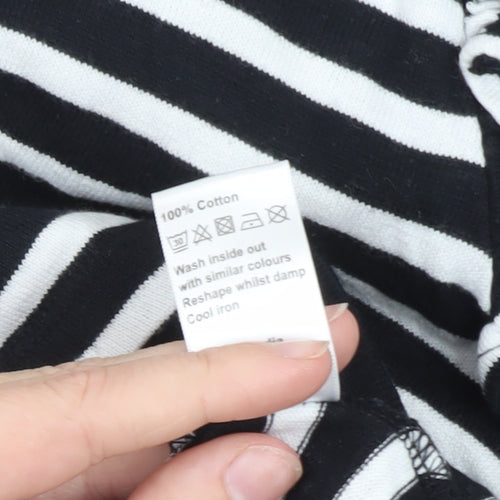 AND/OR Women's Black White Striped Cotton Long Sleeve T-Shirt Size 14