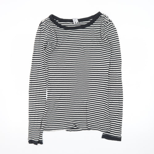 Zara Women Black White Striped Long Sleeve Basic T-Shirt L