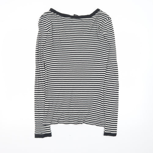 Zara Women Black White Striped Long Sleeve Basic T-Shirt L