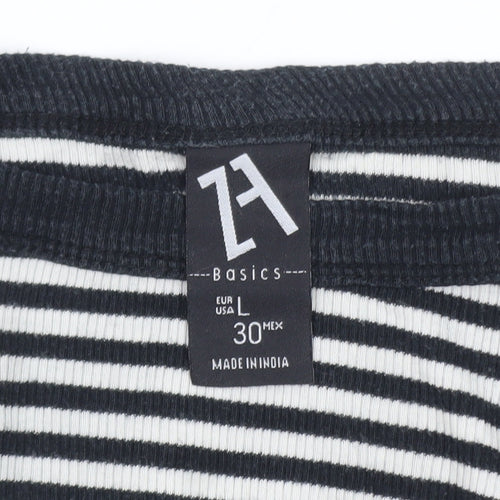 Zara Women Black White Striped Long Sleeve Basic T-Shirt L