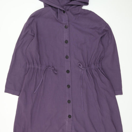 Grizas Women Purple Cotton Hooded Long Parka Coat Size M