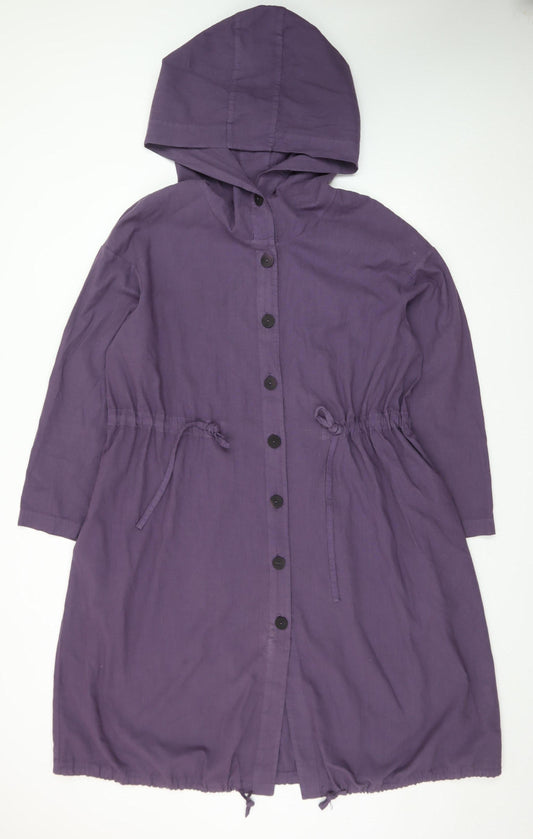 Grizas Women Purple Cotton Hooded Long Parka Coat Size M