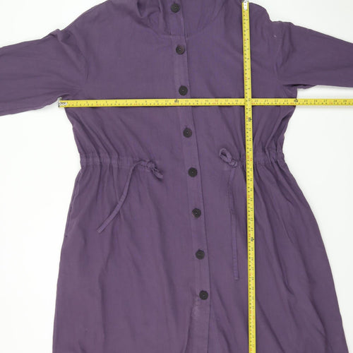 Grizas Women Purple Cotton Hooded Long Parka Coat Size M