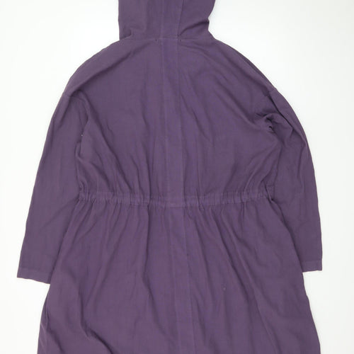 Grizas Women Purple Cotton Hooded Long Parka Coat Size M