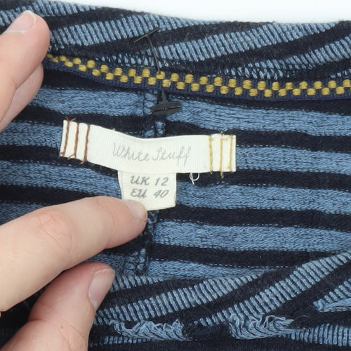 White Stuff Women Blue Striped Long Sleeve Cotton T-Shirt UK 12