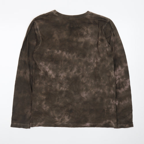 Identic Mens Brown Tie-Dye Long Sleeve Skull Graphic T-Shirt M