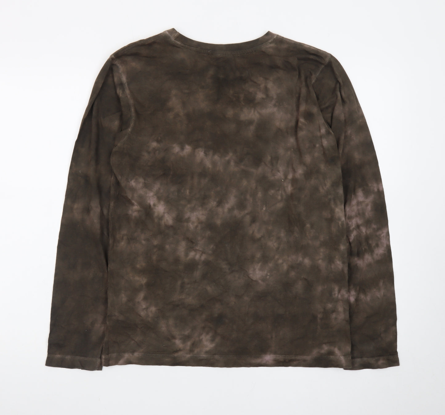 Identic Mens Brown Tie-Dye Long Sleeve Skull Graphic T-Shirt M