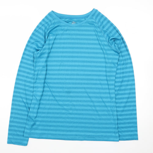 Crane Women's Blue Striped Long Sleeve Polyester T-Shirt Size 12-14