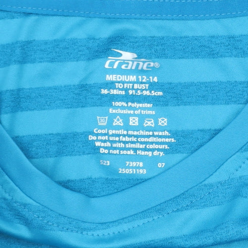 Crane Women's Blue Striped Long Sleeve Polyester T-Shirt Size 12-14