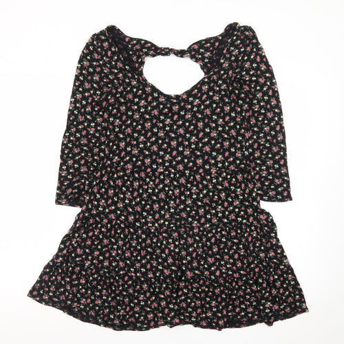 Dorothy Perkins Women's Black Floral Skater Dress Size 14