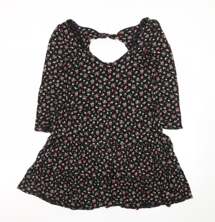 Dorothy Perkins Women's Black Floral Skater Dress Size 14