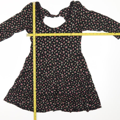 Dorothy Perkins Women's Black Floral Skater Dress Size 14