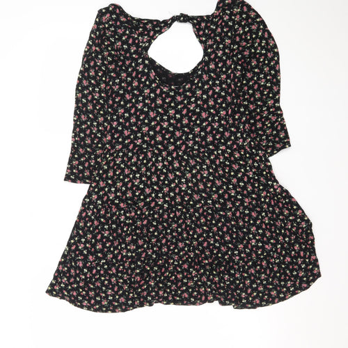 Dorothy Perkins Women's Black Floral Skater Dress Size 14