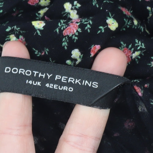 Dorothy Perkins Women's Black Floral Skater Dress Size 14