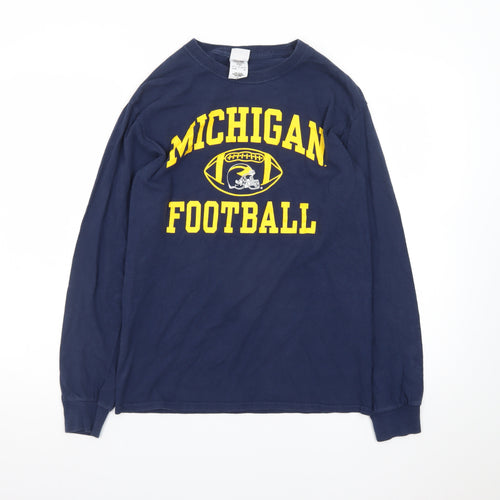 M Den Men's Navy Michigan Football Long Sleeve Cotton T-Shirt Small