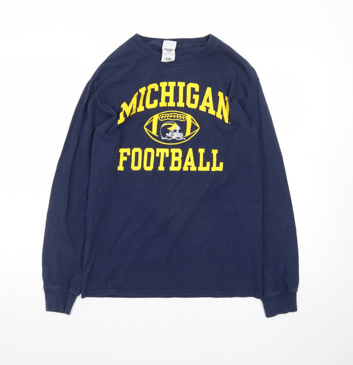 M Den Men's Navy Michigan Football Long Sleeve Cotton T-Shirt Small