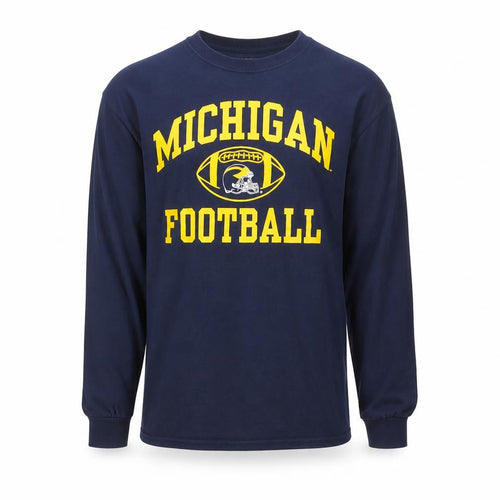 M Den Men's Navy Michigan Football Long Sleeve Cotton T-Shirt Small