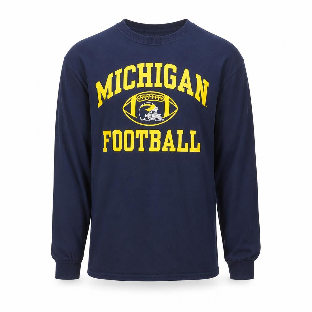 M Den Men's Navy Michigan Football Long Sleeve Cotton T-Shirt Small