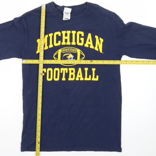 M Den Men's Navy Michigan Football Long Sleeve Cotton T-Shirt Small
