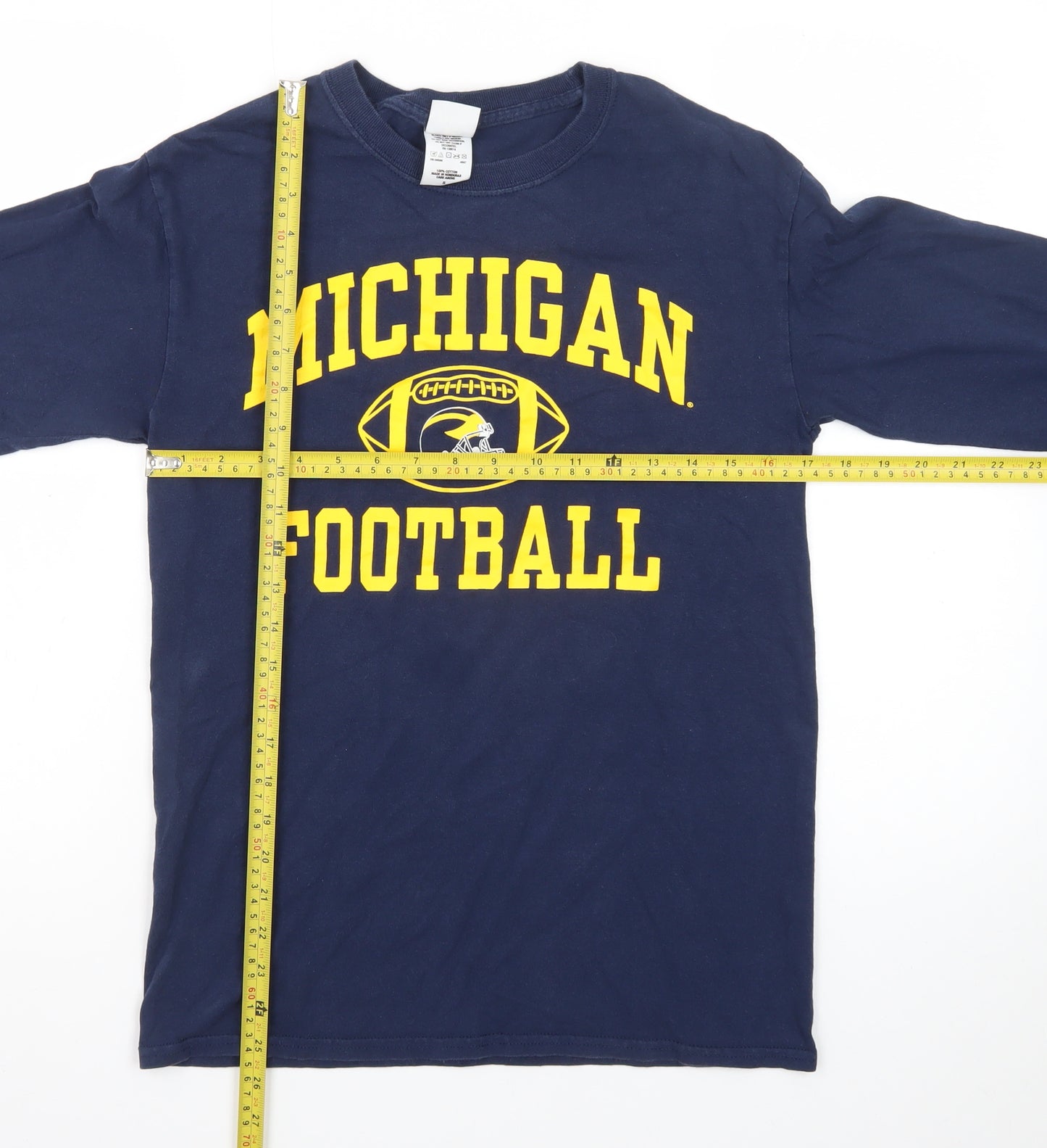 M Den Men's Navy Michigan Football Long Sleeve Cotton T-Shirt Small