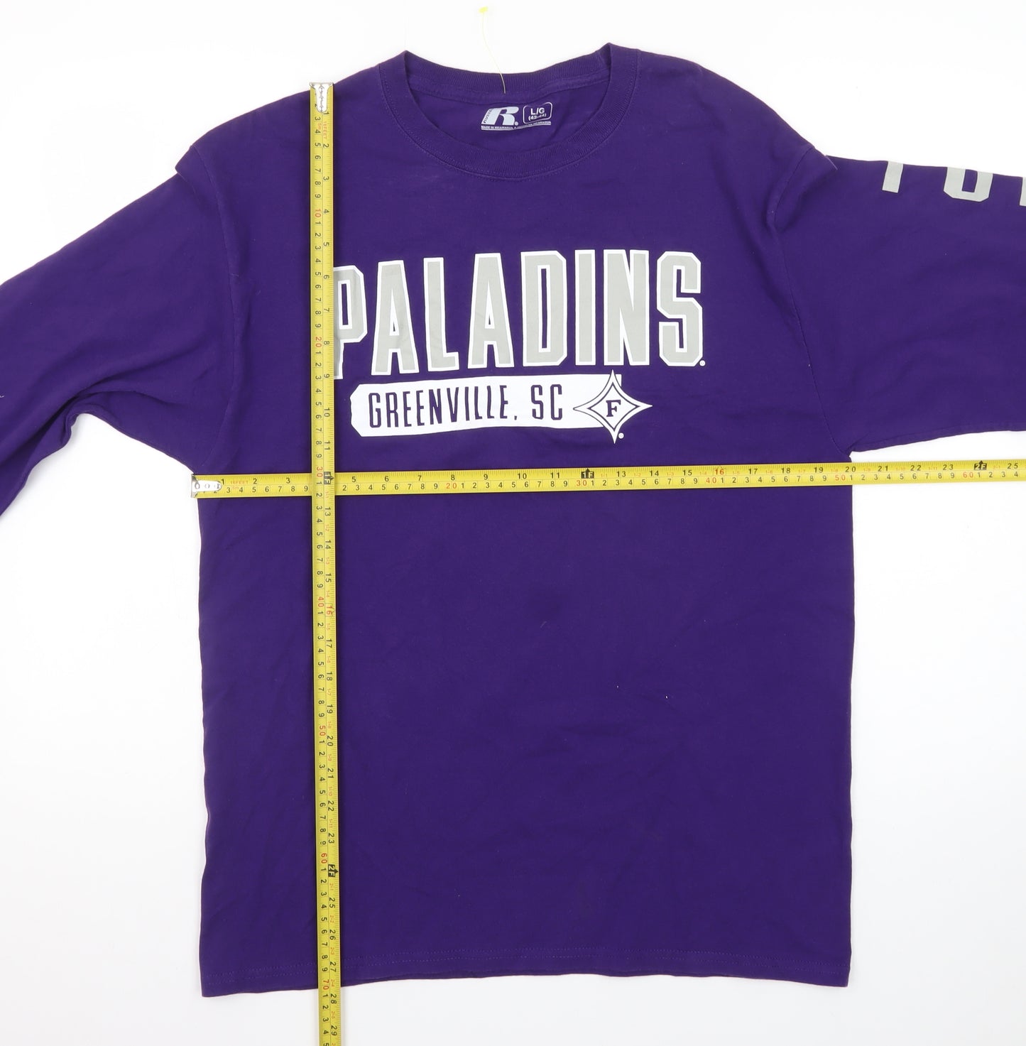 Russell Men Purple Paladins Long Sleeve Crew Neck Graphic T-Shirt Size L