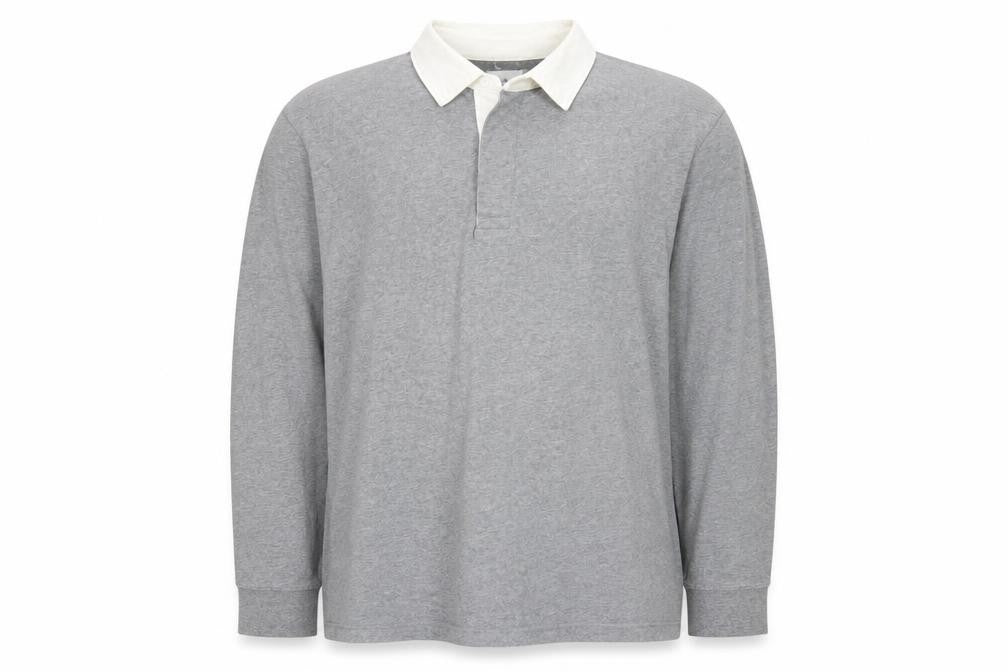 Front view of Goodfellow & Co Men's Grey Long Sleeve Polo Shirt XXL