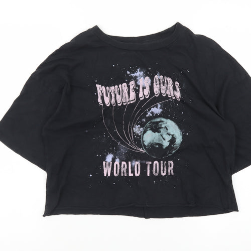 Grayson Threads Women's Black Cropped Cotton Graphic T-Shirt Size S