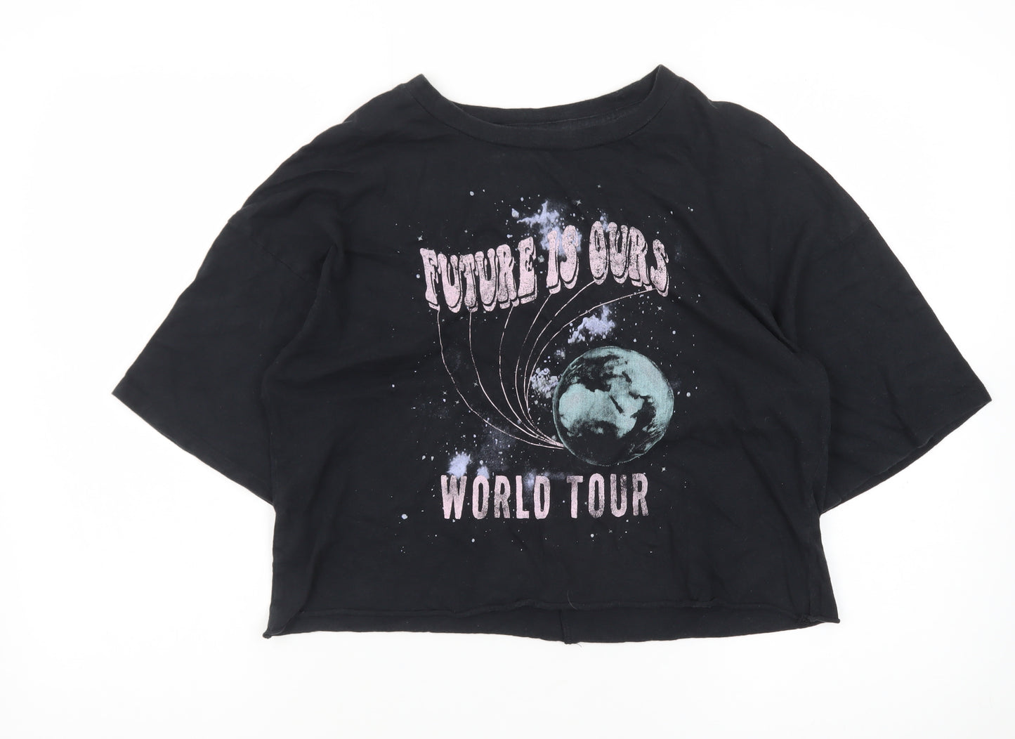 Grayson Threads Women's Black Cropped Cotton Graphic T-Shirt Size S
